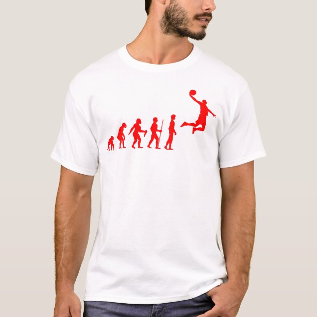 Funny Human Evolution to Basketball Player Dunk T-Shirt (Front)
