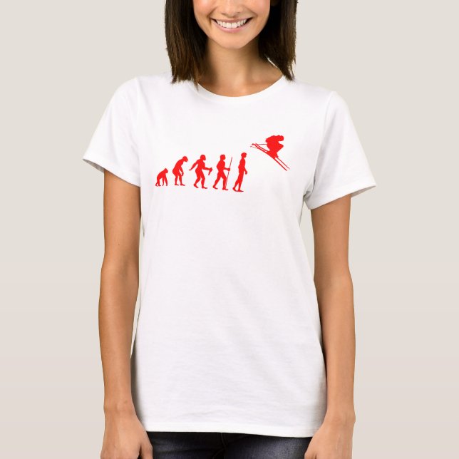 Funny Human Evolution to Skier T-Shirt (Front)