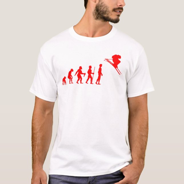 Funny Human Evolution to Skier T-Shirt (Front)