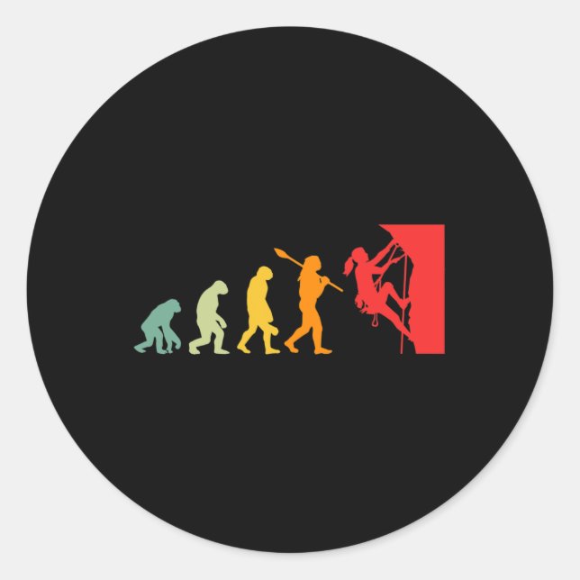 Funny Human Rock Climbing Evolution Funny Retro  Classic Round Sticker (Front)