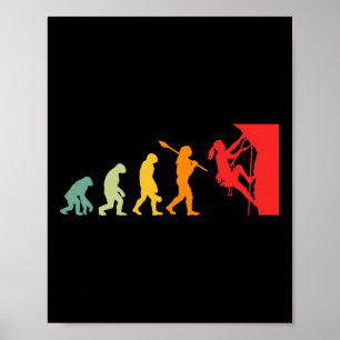 Funny Human Rock Climbing Evolution Funny Retro Poster