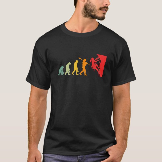 Funny Human Rock Climbing Evolution Funny Retro T-Shirt (Front)