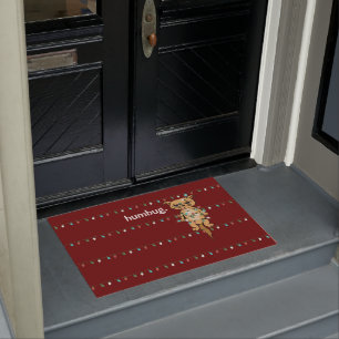 Funny Humbug Tangled Grumpy Xmas Cat Berry Holiday Doormat