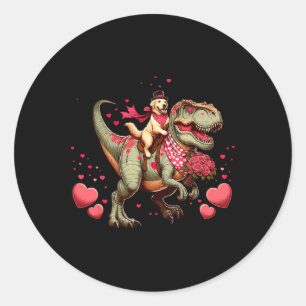 Funny Humor Valentine T-rex Golden Retriever Dinos Classic Round Sticker