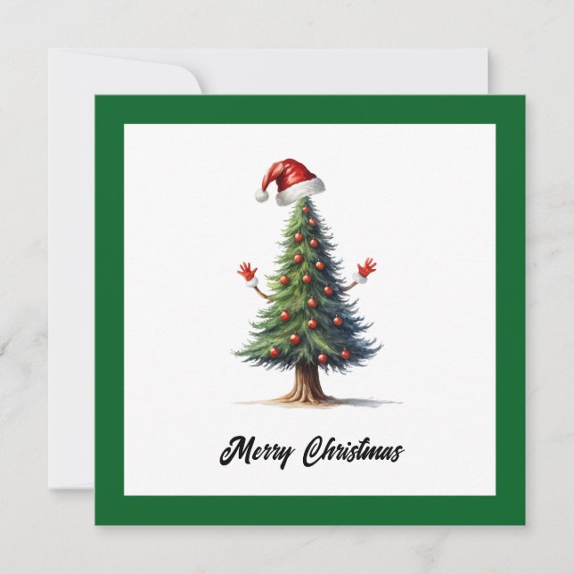 Funny Humour Cartoon Merry Christmas Tree Balls  Holiday Card (Front)