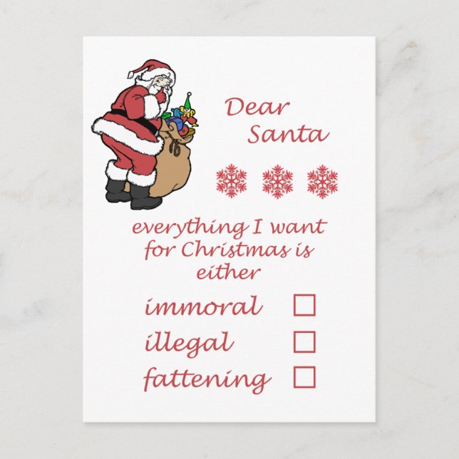 Funny Humour Christmas Dear Santa Postcard (Front)