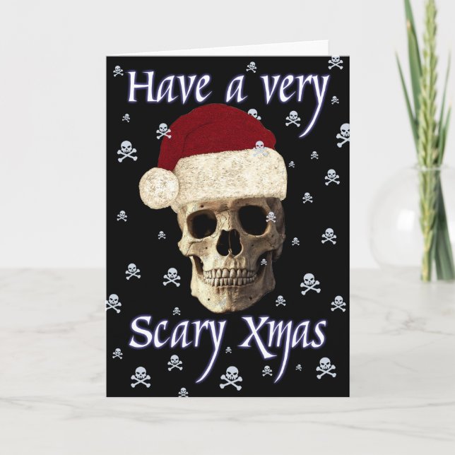 Funny Humour Fantasy Gothic Skull Christmas Xmas Holiday Card (Front)