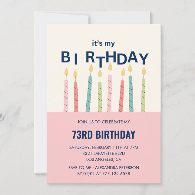 Funny Humour  Pink Candle73rd birthday invitations (Front)