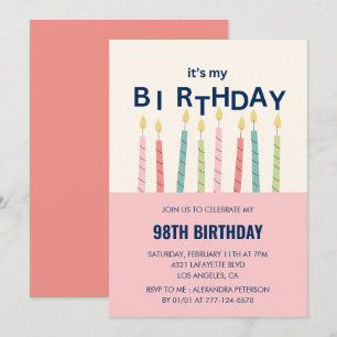 Funny Humour  Pink Candle 98th birthday invitation