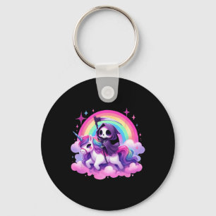 Funny Humour Rainbow Gothic Grim Reaper Riding Uni Key Ring