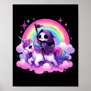 Funny Humour Rainbow Gothic Grim Reaper Riding Uni Poster