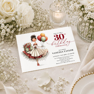 Funny Humour Woman 30th Birthday Deep Red Party In Invitation