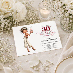 Funny Humour Woman 30th Birthday Deep Red Party In Invitation