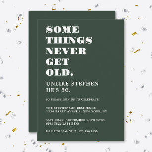 Funny Humourous 50th Birthday Party Green White Invitation