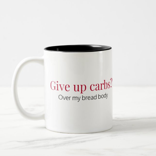 Funny Humourous Bread Lover Red Black Two-Tone Coffee Mug (Left)