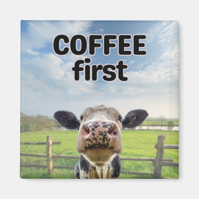 Funny Humourous Coffee First Cow Magnet (Front)