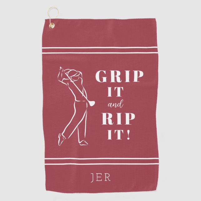 Funny Humourous Golf Grip Rip Mens Pro Custom  Red Golf Towel (Front)