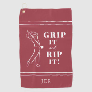 Funny Humourous Golf Grip Rip Mens Pro Custom  Red Towel