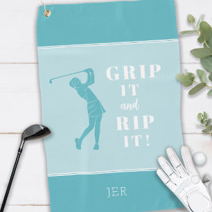 Funny Humourous Golf Grip Rip Womens Teal Custom Towel