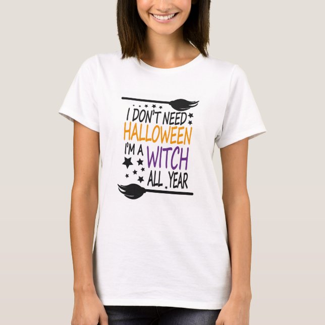 Funny Humourous Halloween Witch Broomstick T-Shirt (Front)