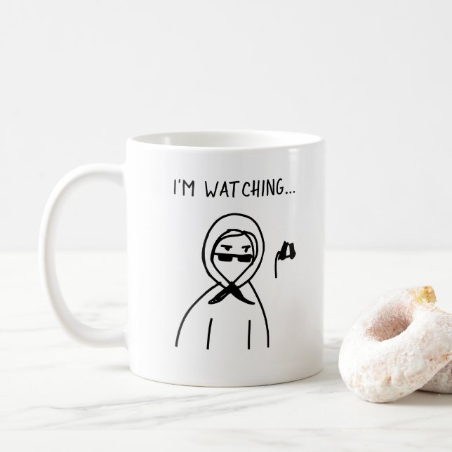 Funny Humourous I'm Watching You Gag Quirky Gift Coffee Mug (With Donut)