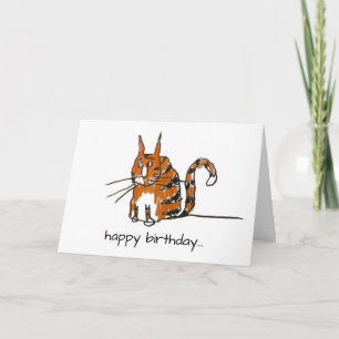 Funny Hungry Cartoon Cat Happy Birthday Card