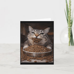 Funny hungry cat meme before the litter box chaos card