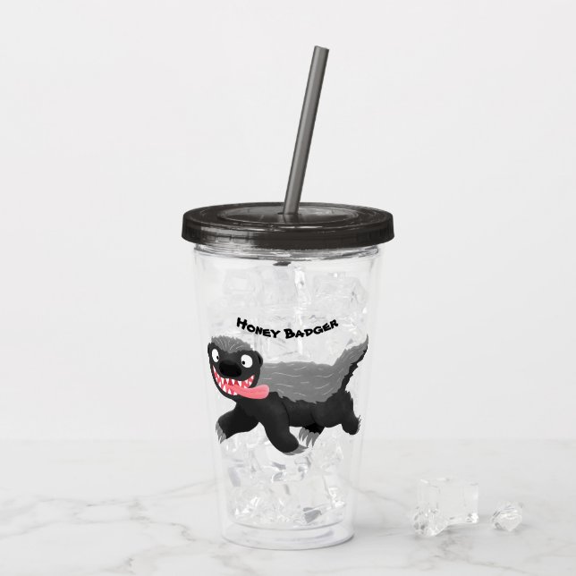 Funny hungry honey badger cartoon illustration acrylic tumbler (Back Ice)