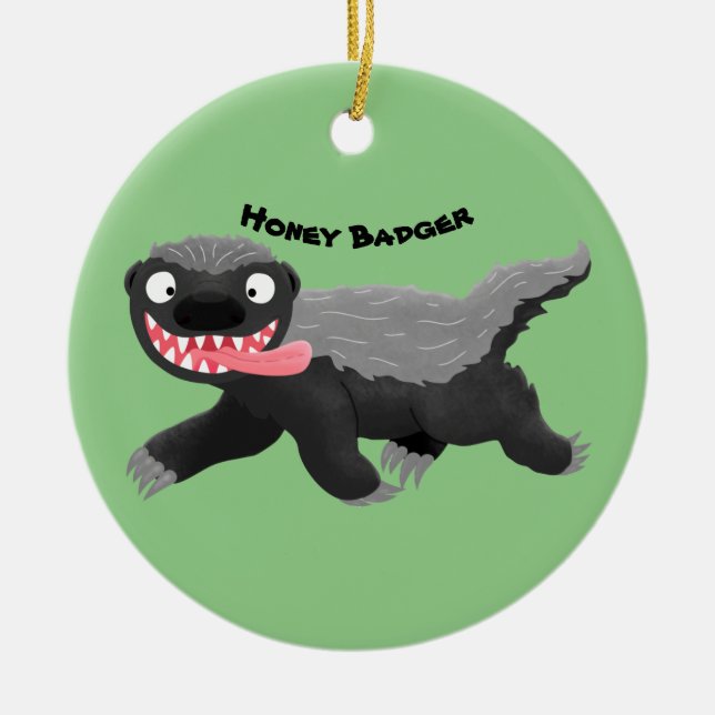 Funny hungry honey badger cartoon illustration ceramic ornament (Front)