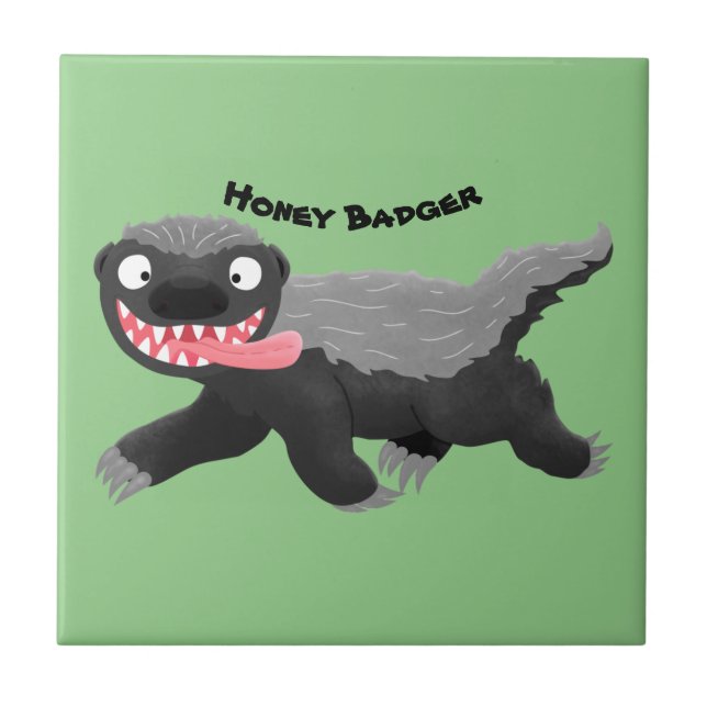 Funny hungry honey badger cartoon illustration ceramic tile (Front)