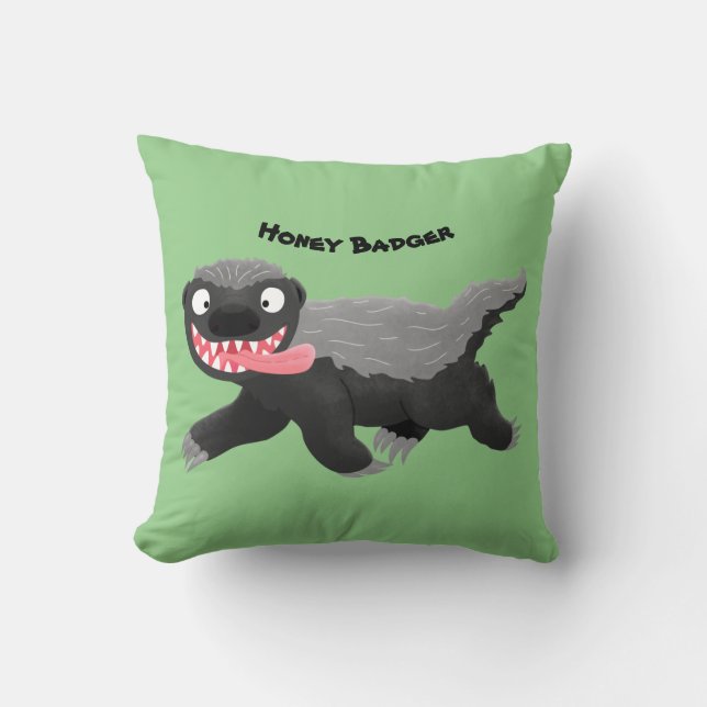 Funny hungry honey badger cartoon illustration cushion (Front)