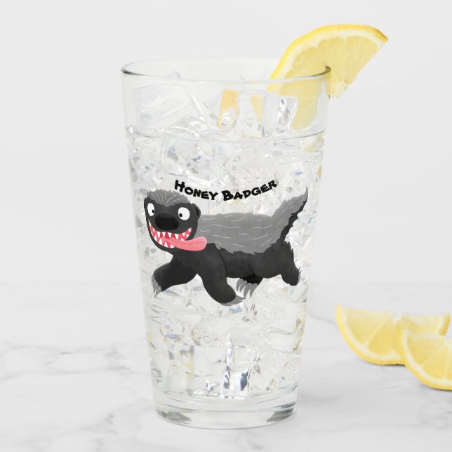 Funny hungry honey badger cartoon illustration glass (Back Ice)