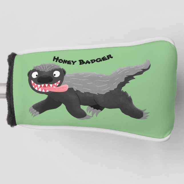 Funny hungry honey badger cartoon illustration golf head cover (Front)