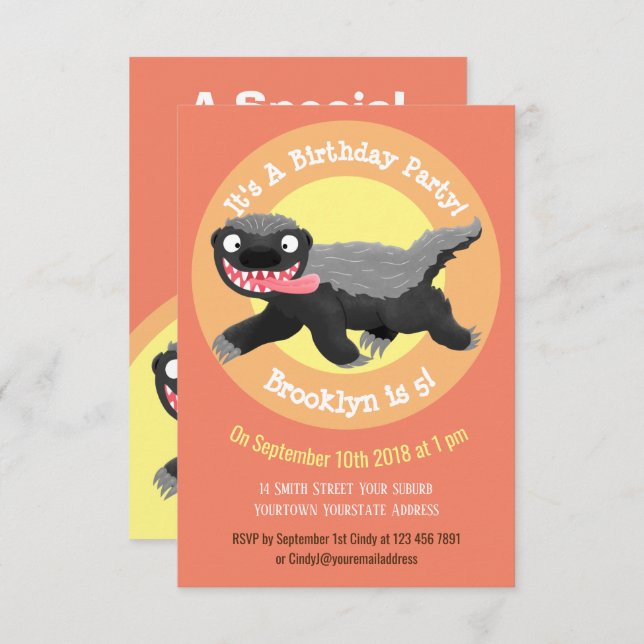 Funny hungry honey badger cartoon illustration inv invitation (Front/Back)