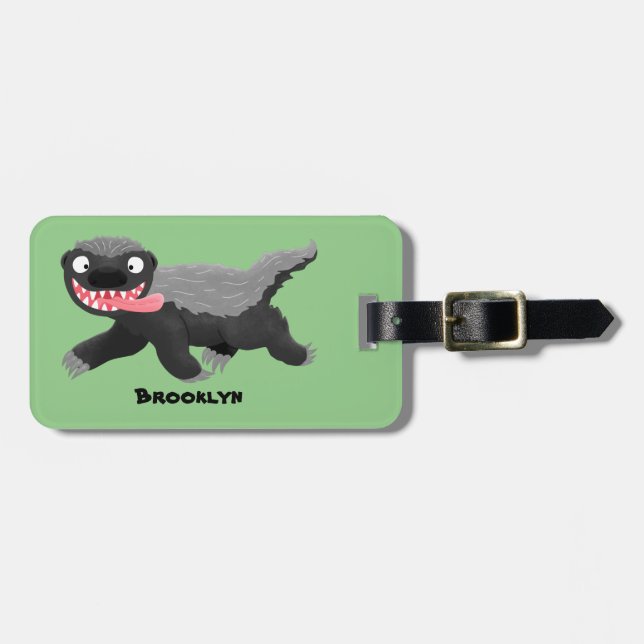 Funny hungry honey badger cartoon illustration luggage tag (Front Horizontal)