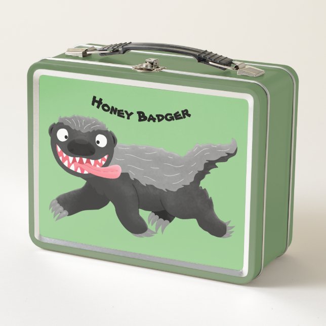 Funny hungry honey badger cartoon illustration metal lunch box (Front)