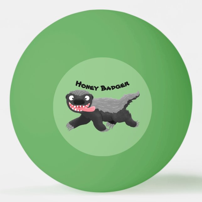 Funny hungry honey badger cartoon illustration ping pong ball (Front)