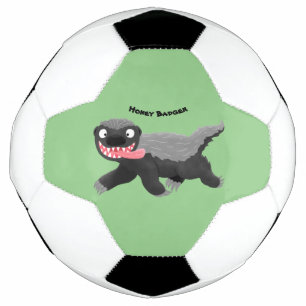 Funny hungry honey badger cartoon illustration soccer ball