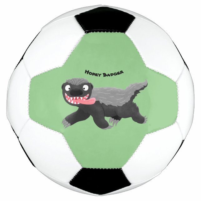 Funny hungry honey badger cartoon illustration soccer ball (Front)