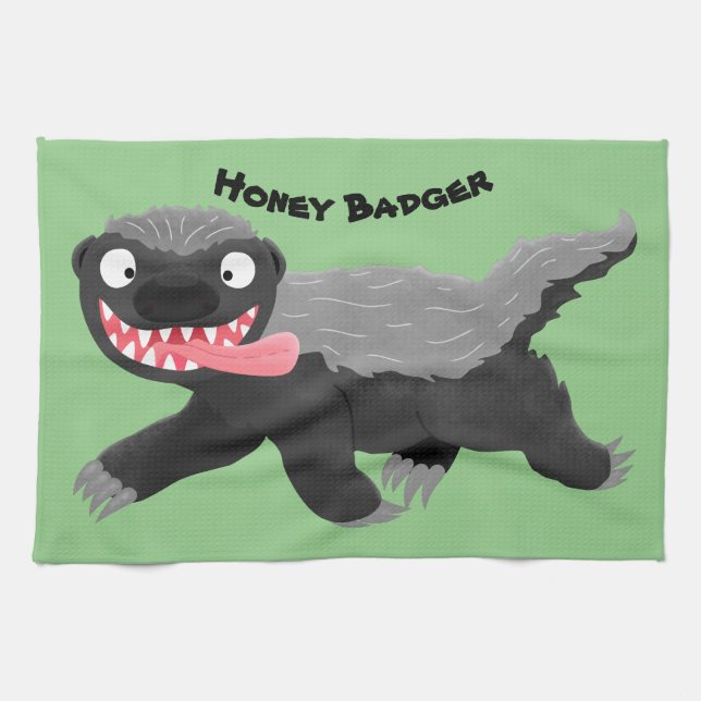 Funny hungry honey badger cartoon illustration tea towel (Horizontal)