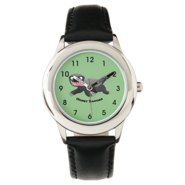 Funny hungry honey badger cartoon illustration watch (Front)