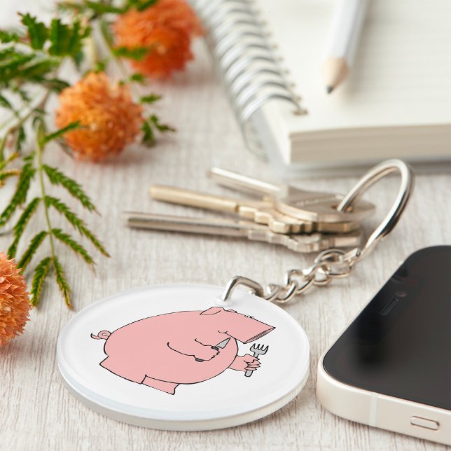 Funny Hungry Pig Holding Fork and Knife Key Ring (Creator Uploaded)
