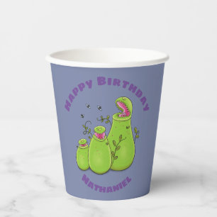 Funny hungry pitcher plants cartoon illustration paper cups