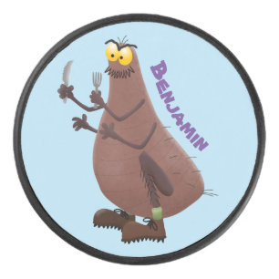 Funny hungry ugly flea cartoon hockey puck