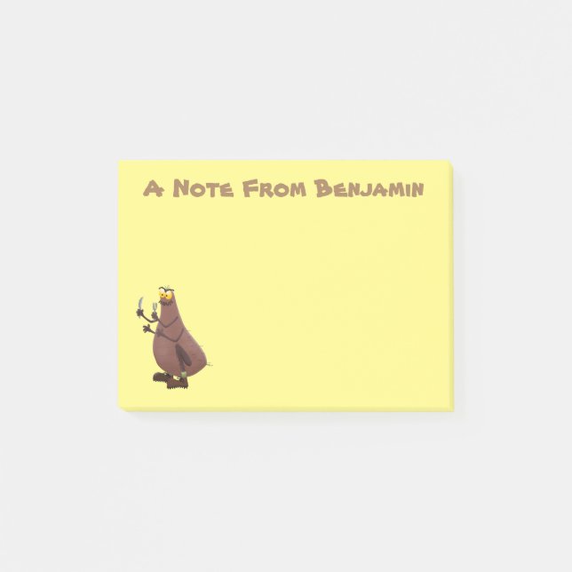 Funny hungry ugly flea cartoon post-it notes (Front)