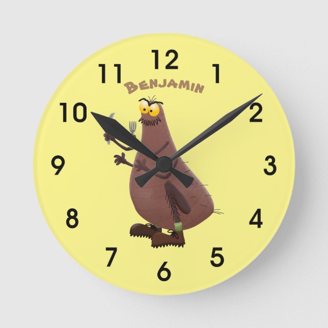 Funny hungry ugly flea cartoon round clock (Front)