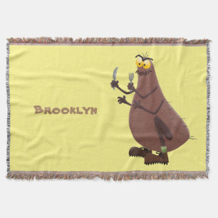 Funny hungry ugly flea cartoon throw blanket