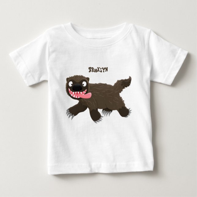 Funny hungry wolverine animal cartoon baby T-Shirt (Front)