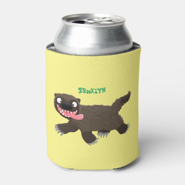 Funny hungry wolverine animal cartoon can cooler (Can Front)