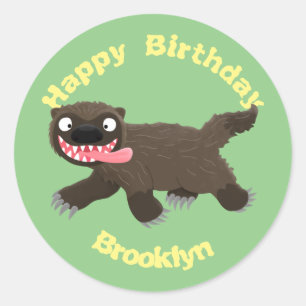 Funny hungry wolverine animal cartoon classic roun round sticker